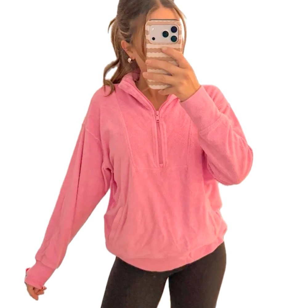 Aerie Offline Pink Terry Quarter Zip